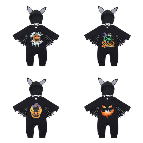 Baby Halloween Langarm Strampler mit Kürbis- und Fledermaus-Design, Body für Kleinkinder