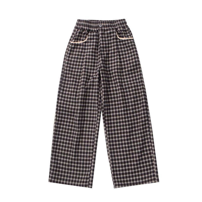 Schicke Wide-Leg Plaid-Hose für Mädchen, locker sitzende, gerade geschnittene Kinderhose